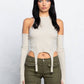 Ribbed buckle detail cami top w/ attached sleeves