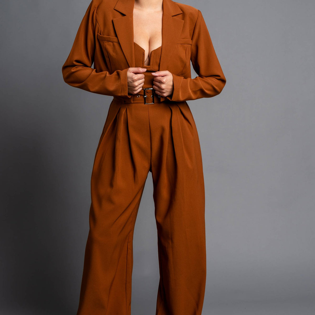 Twill Cropped Blazer & Jumpsuit Set
