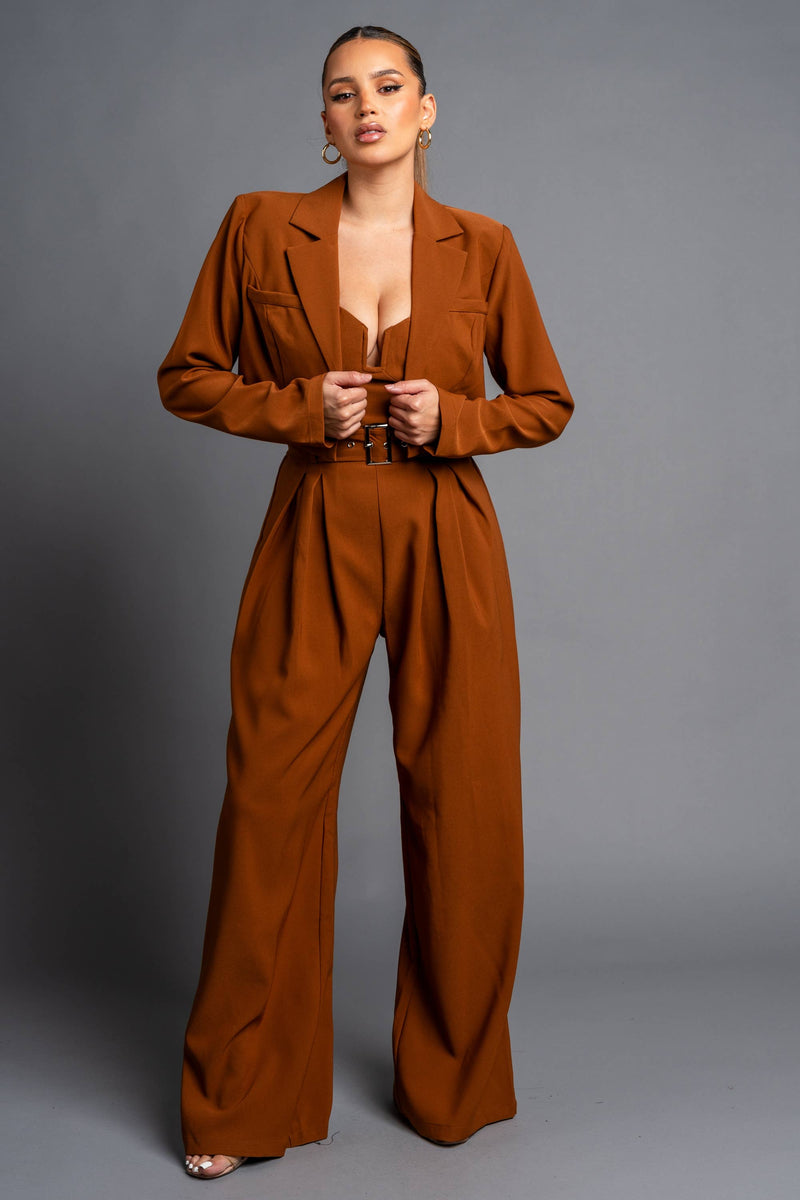 Twill Cropped Blazer & Jumpsuit Set