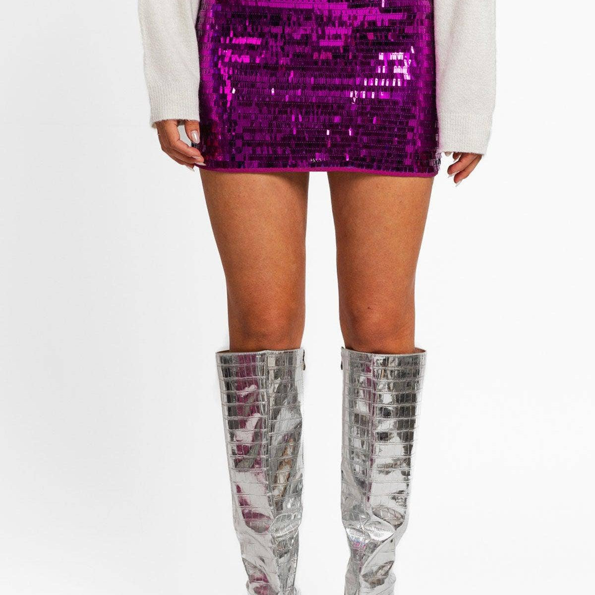Purple Sequin Metallic Mini Skirt