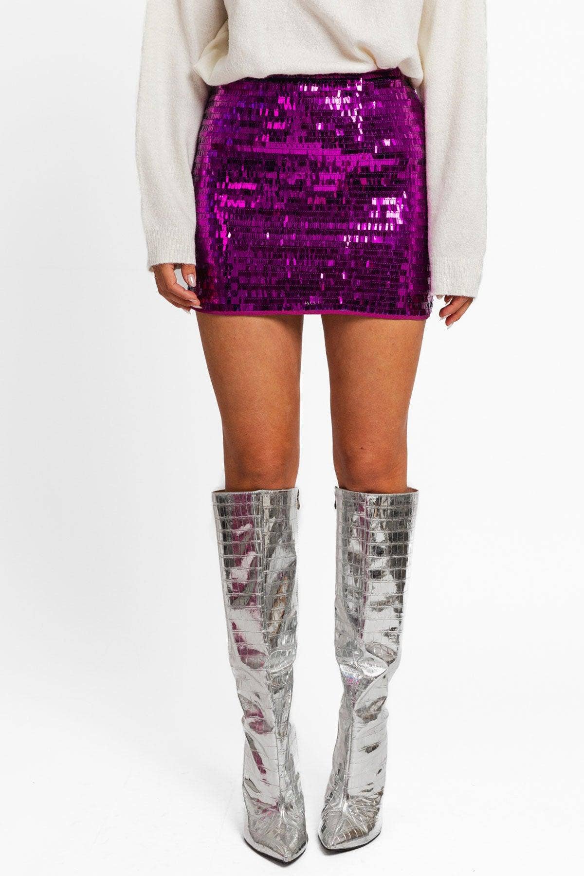 Purple Sequin Metallic Mini Skirt