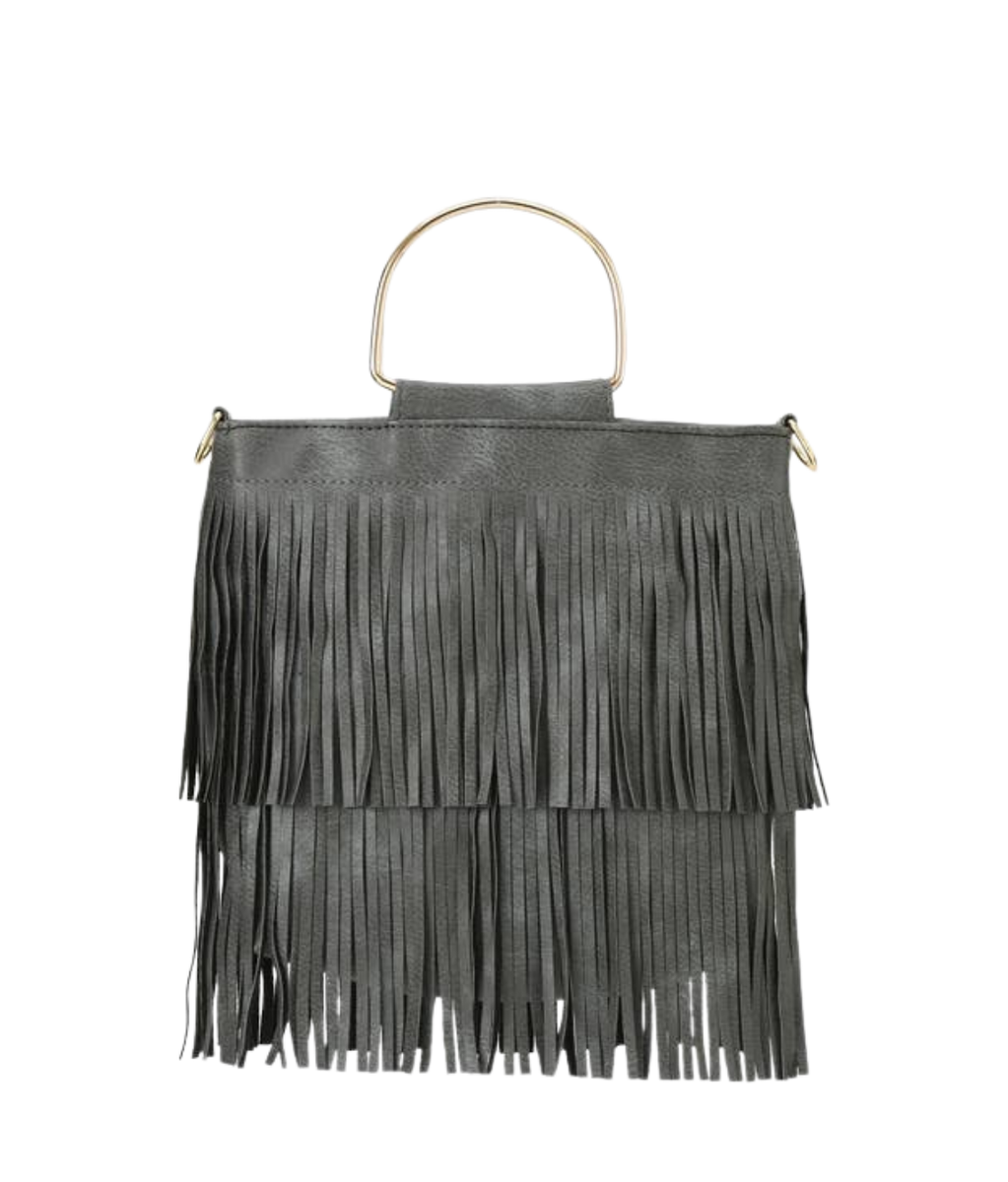 Fringe Handbag with Metal Ring Handle