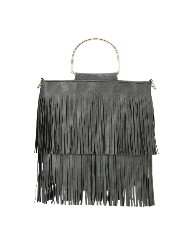 Fringe Handbag with Metal Ring Handle