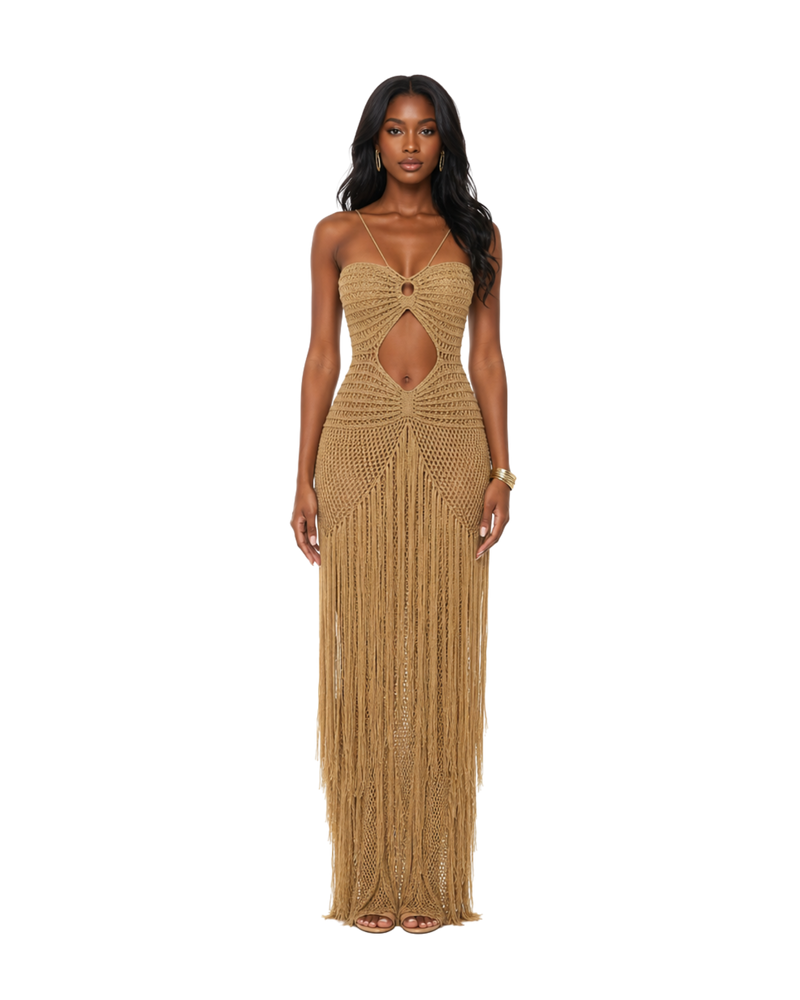 Crochet Fringe Maxi Dress