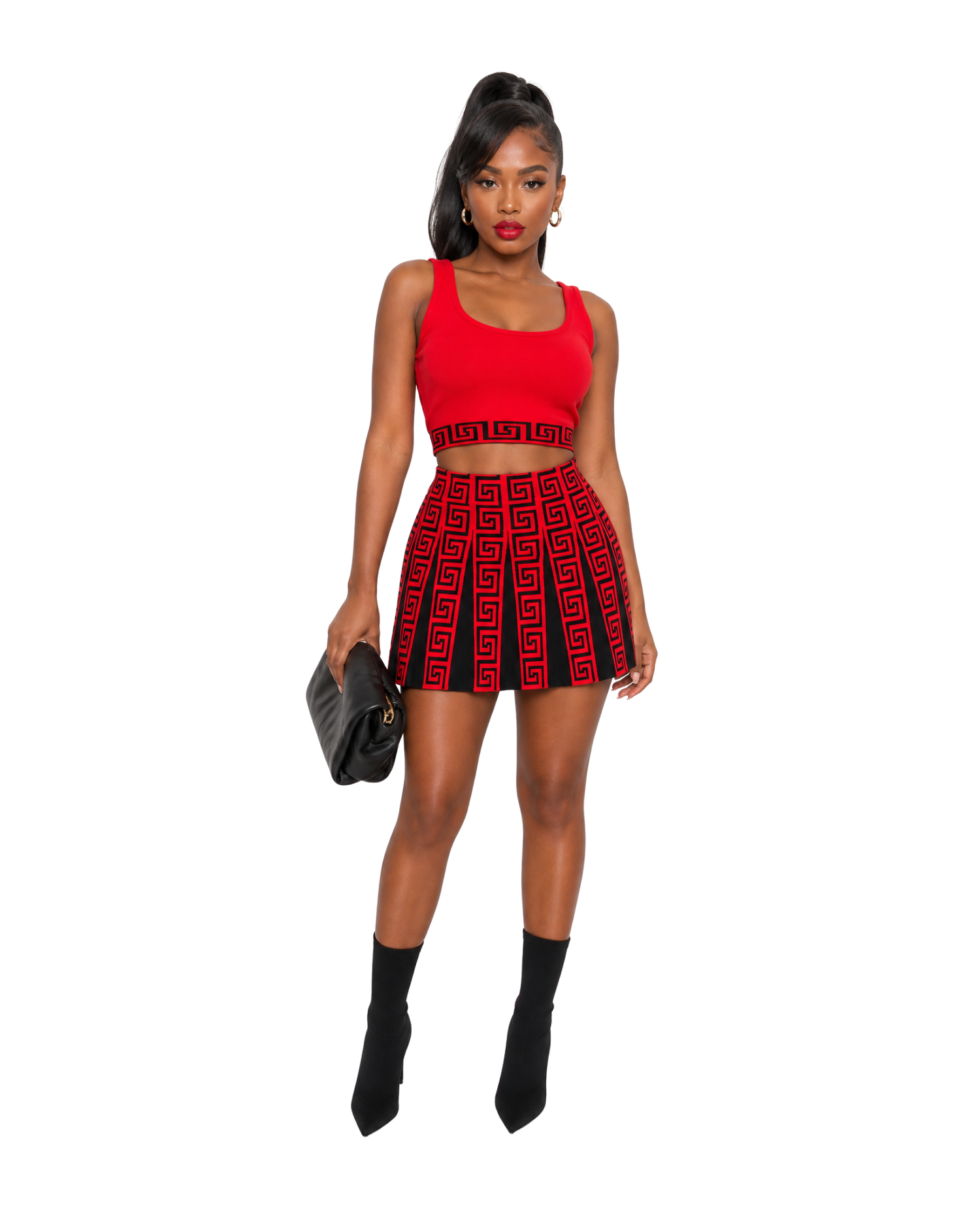 Greek Key Print Skirt Set