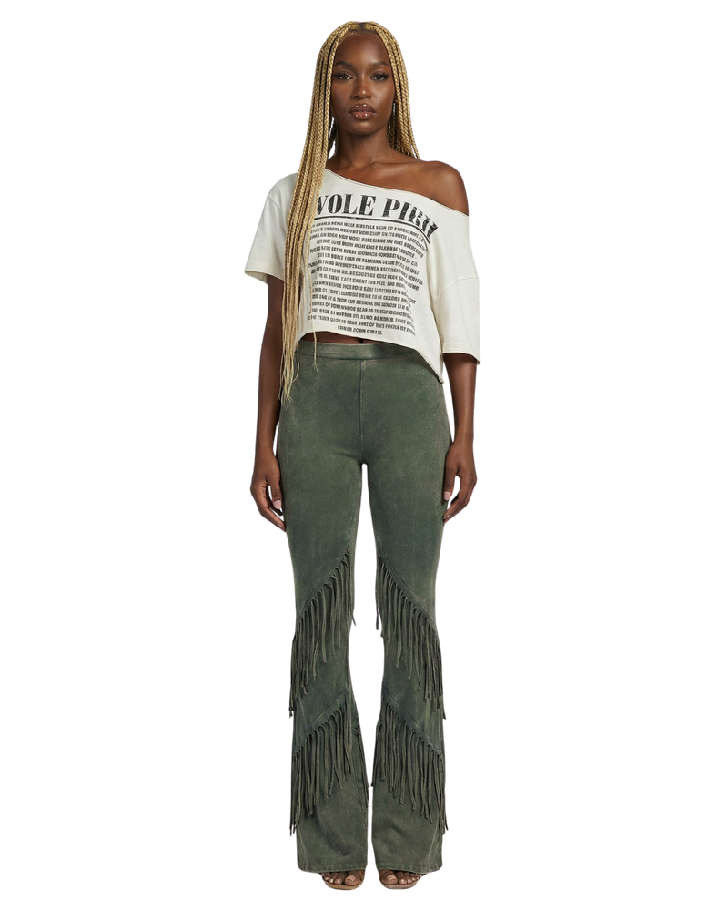 Mineral Washed Front Fringe Pants