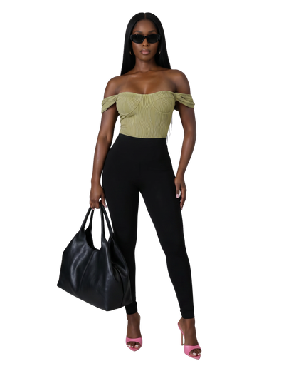 Sage Off The Shoulder Jacquard Top