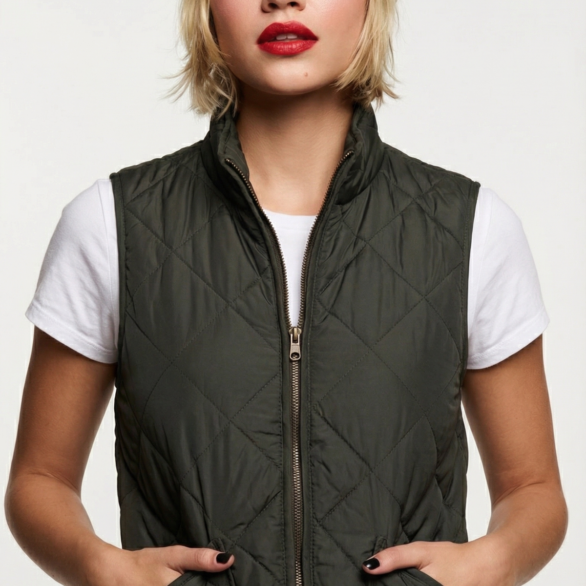 Quilted Puff Two Pockets Zip-Up Turtleneck Vest