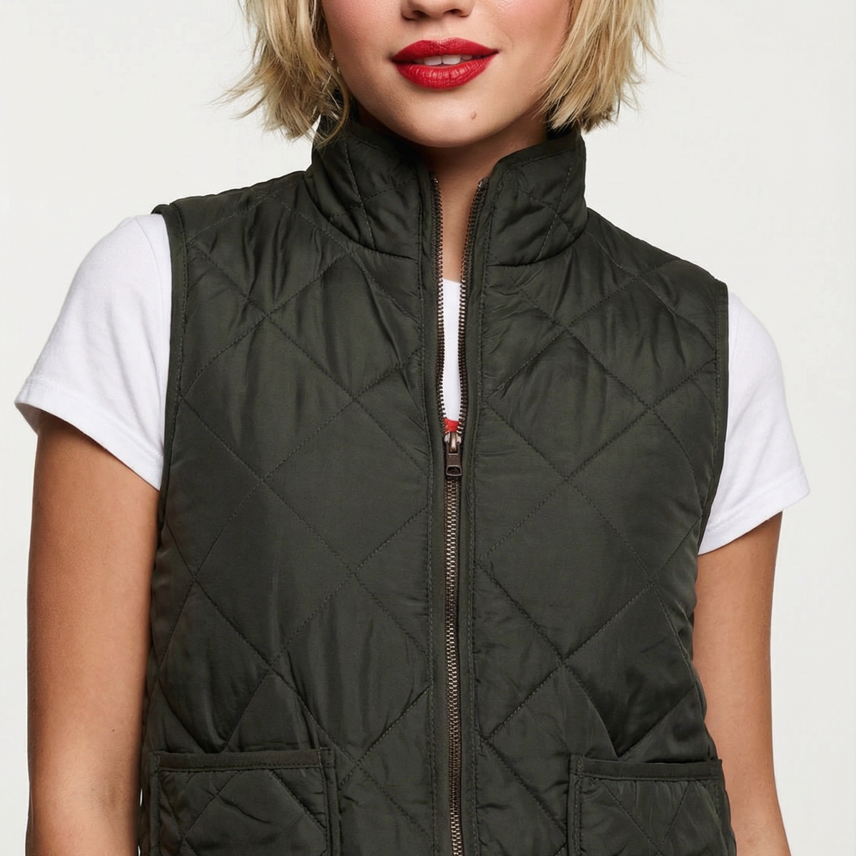 Quilted Puff Two Pockets Zip-Up Turtleneck Vest