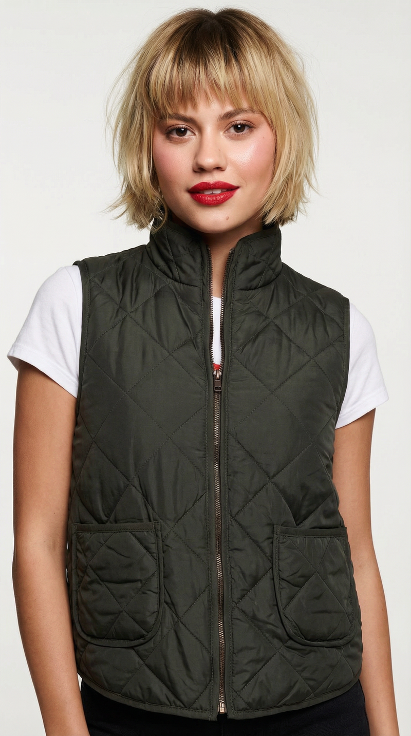 Quilted Puff Two Pockets Zip-Up Turtleneck Vest