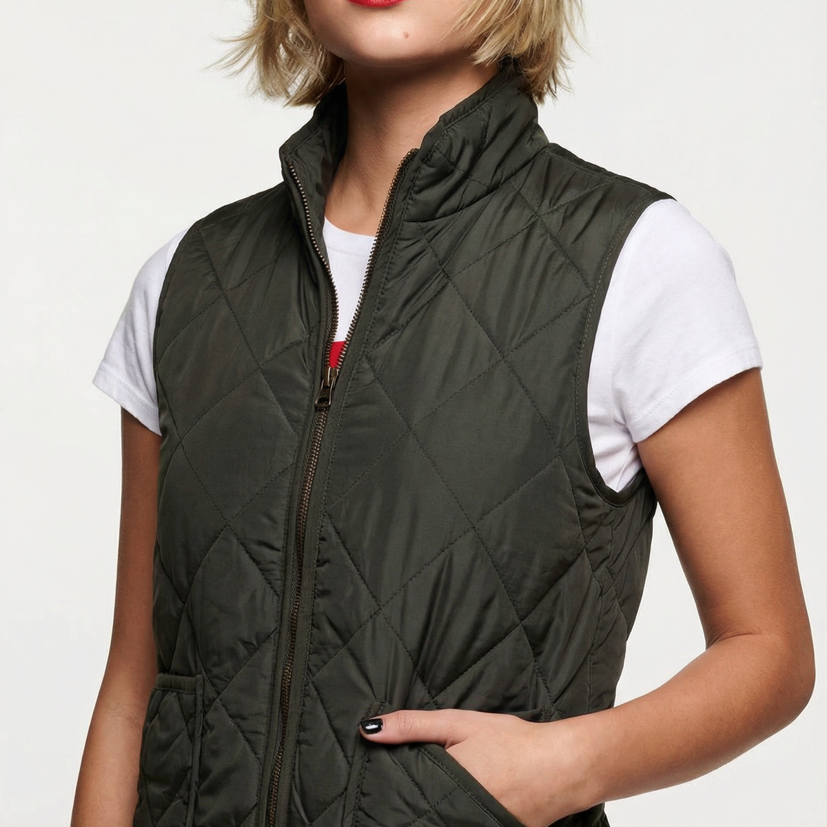 Quilted Puff Two Pockets Zip-Up Turtleneck Vest