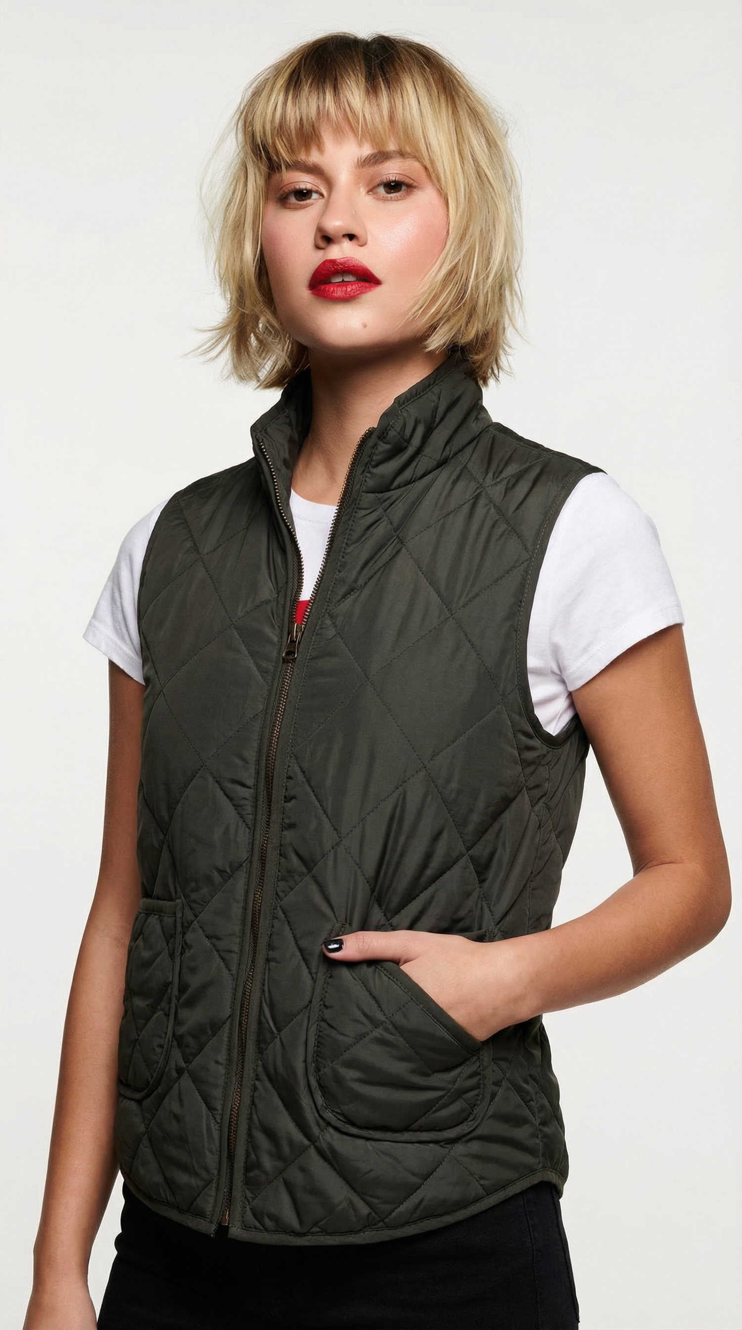 Quilted Puff Two Pockets Zip-Up Turtleneck Vest
