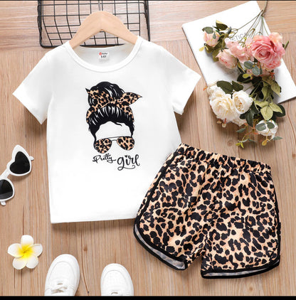 Pretty Girl T-Shirt and Leopard Shorts Set