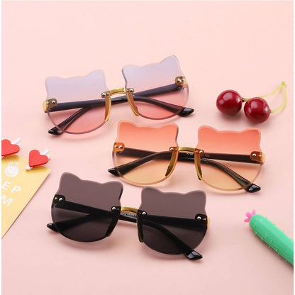 Kids Cat Shaped Rimless Sunglasses case included