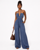 Blue Denim Halter Wide-Leg Jumpsuit