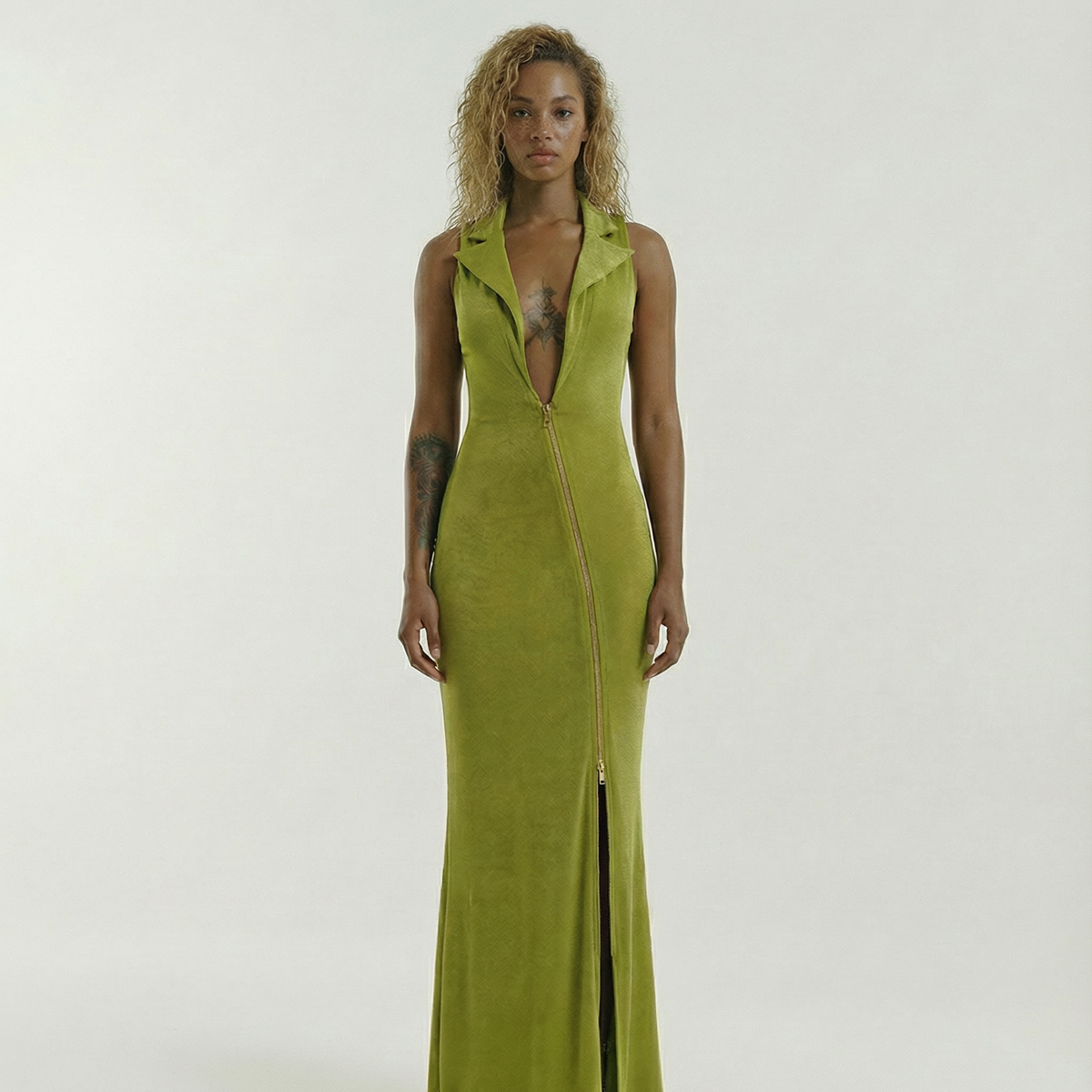 Olive Deep V Neck Maxi