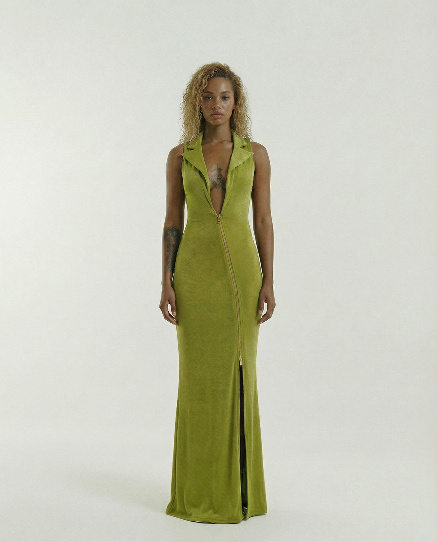 Olive Deep V Neck Maxi