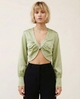 Satin Crop Blouse with Button Accents