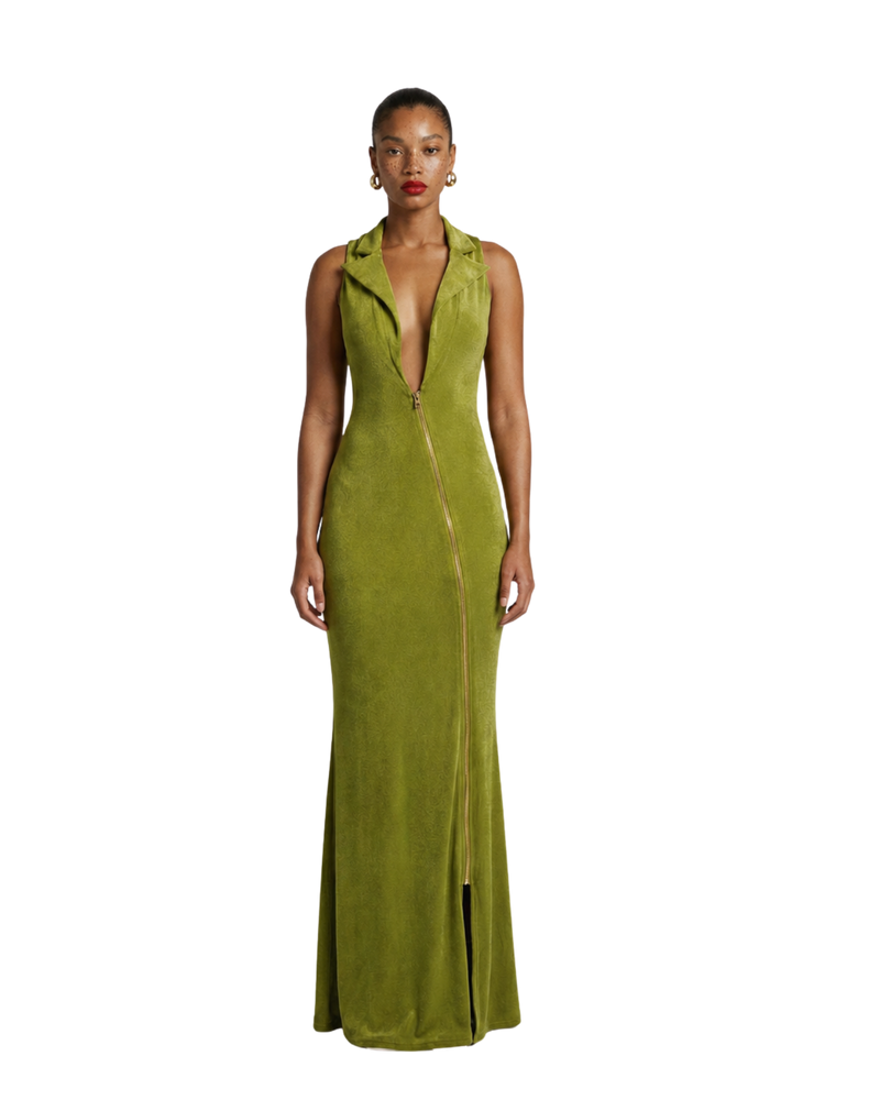 Olive Deep V Neck Maxi