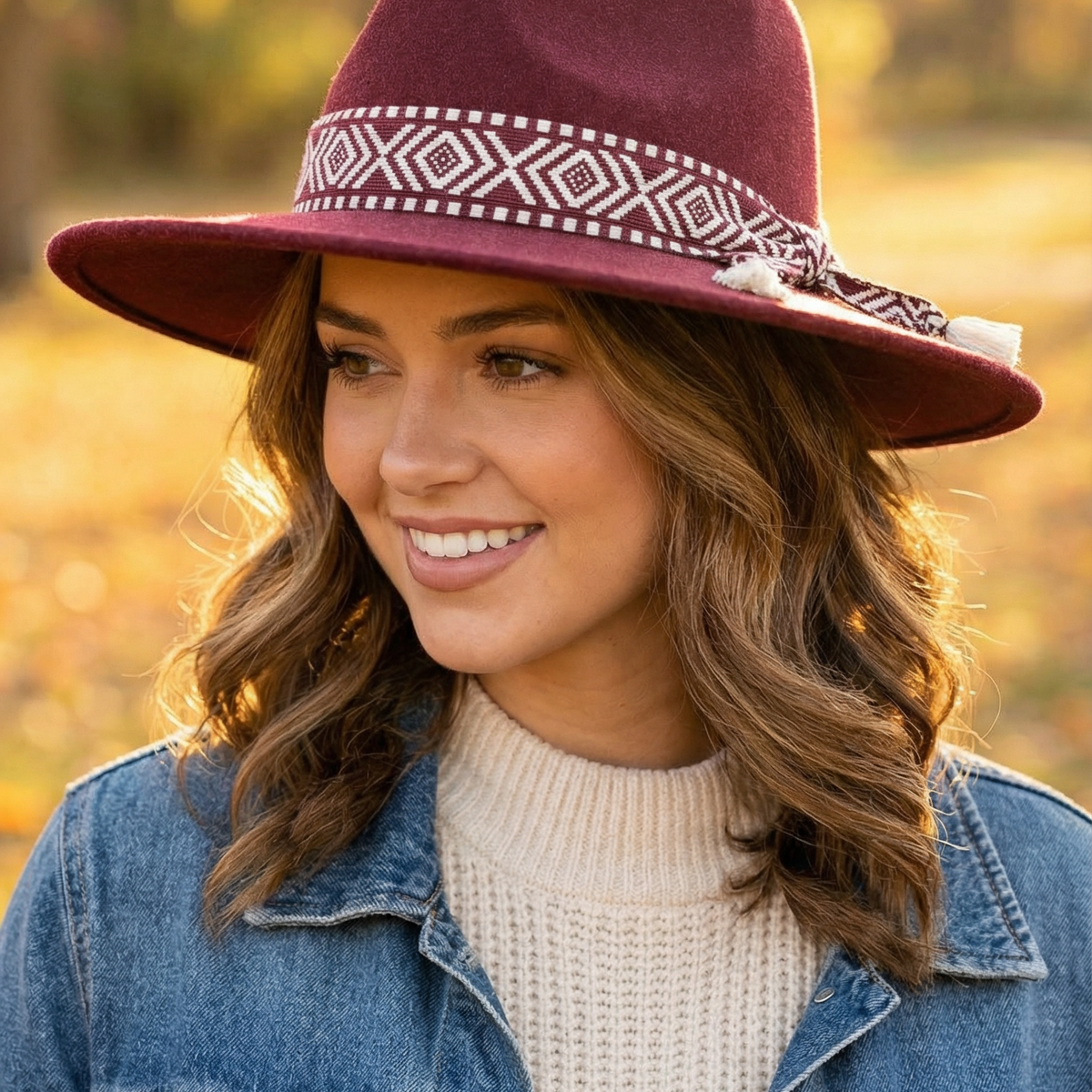Lauren Felt Panama Brim Hat With Aztec Trim Band