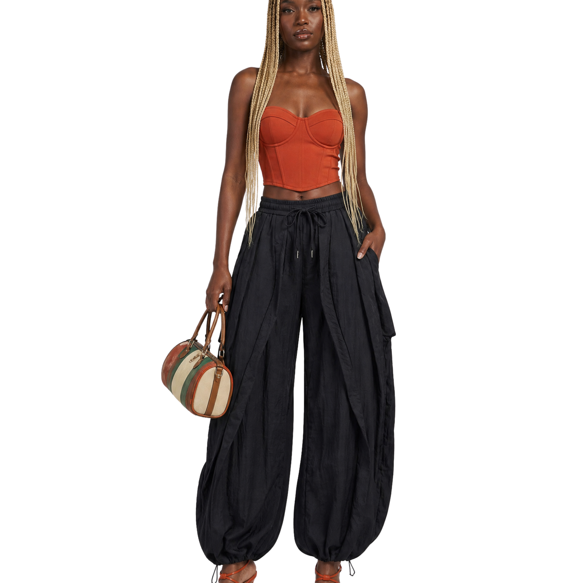 Black Wide Leg Drawstring Pants