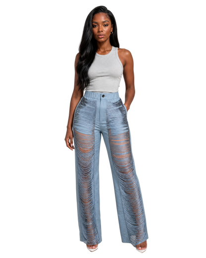 High-Waisted Shredded Fringe Pants
