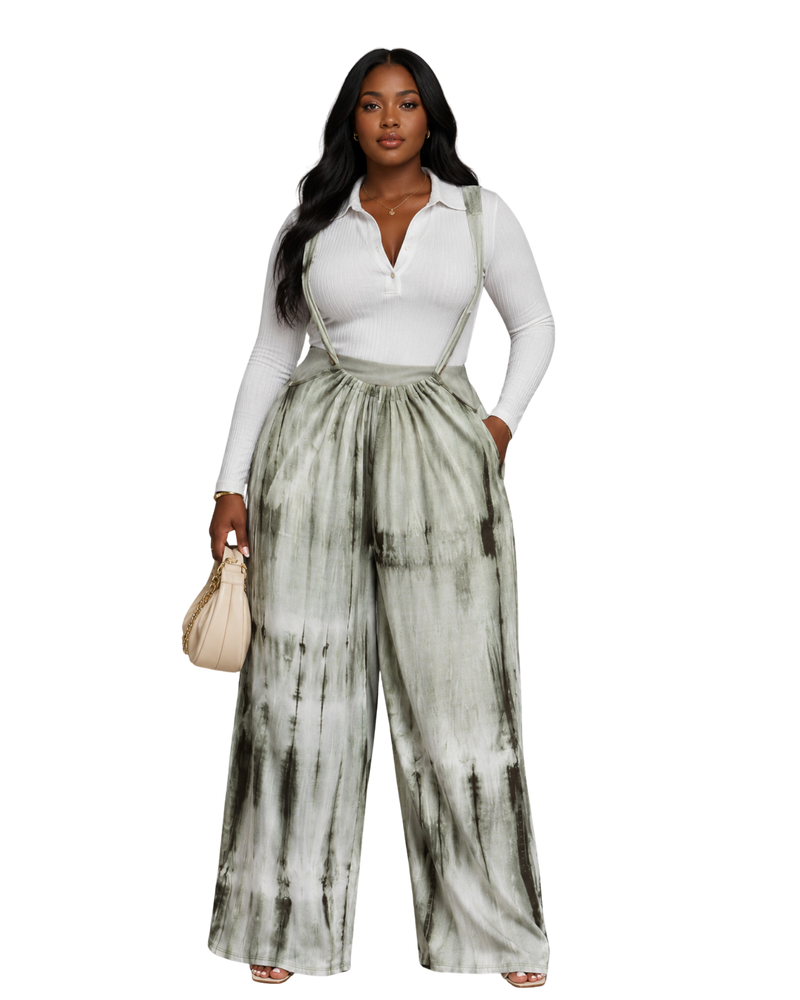 Plus - Wide-Leg Tie-Dye Suspender Pants