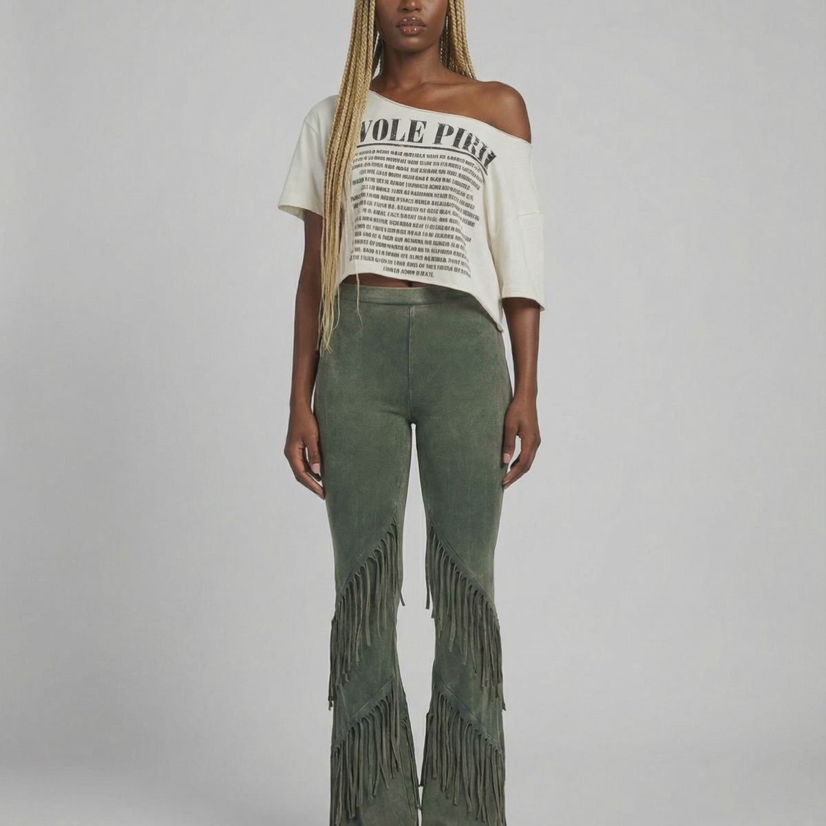 Mineral Washed Front Fringe Pants