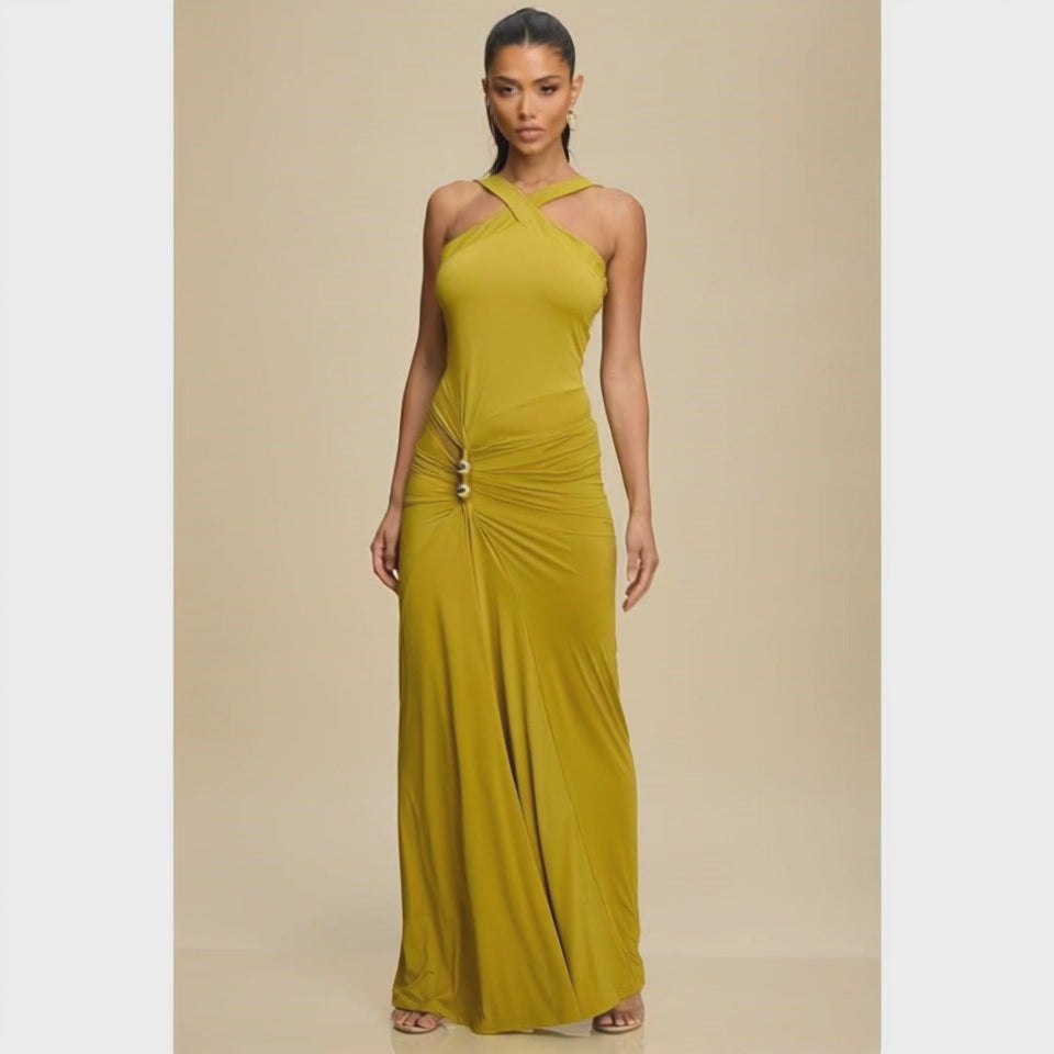 Mock Neck Drape Maxi Dress
