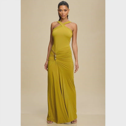 Mock Neck Drape Maxi Dress