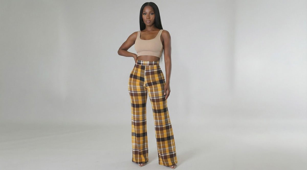 PLAID HIGH WAISTED PANTS