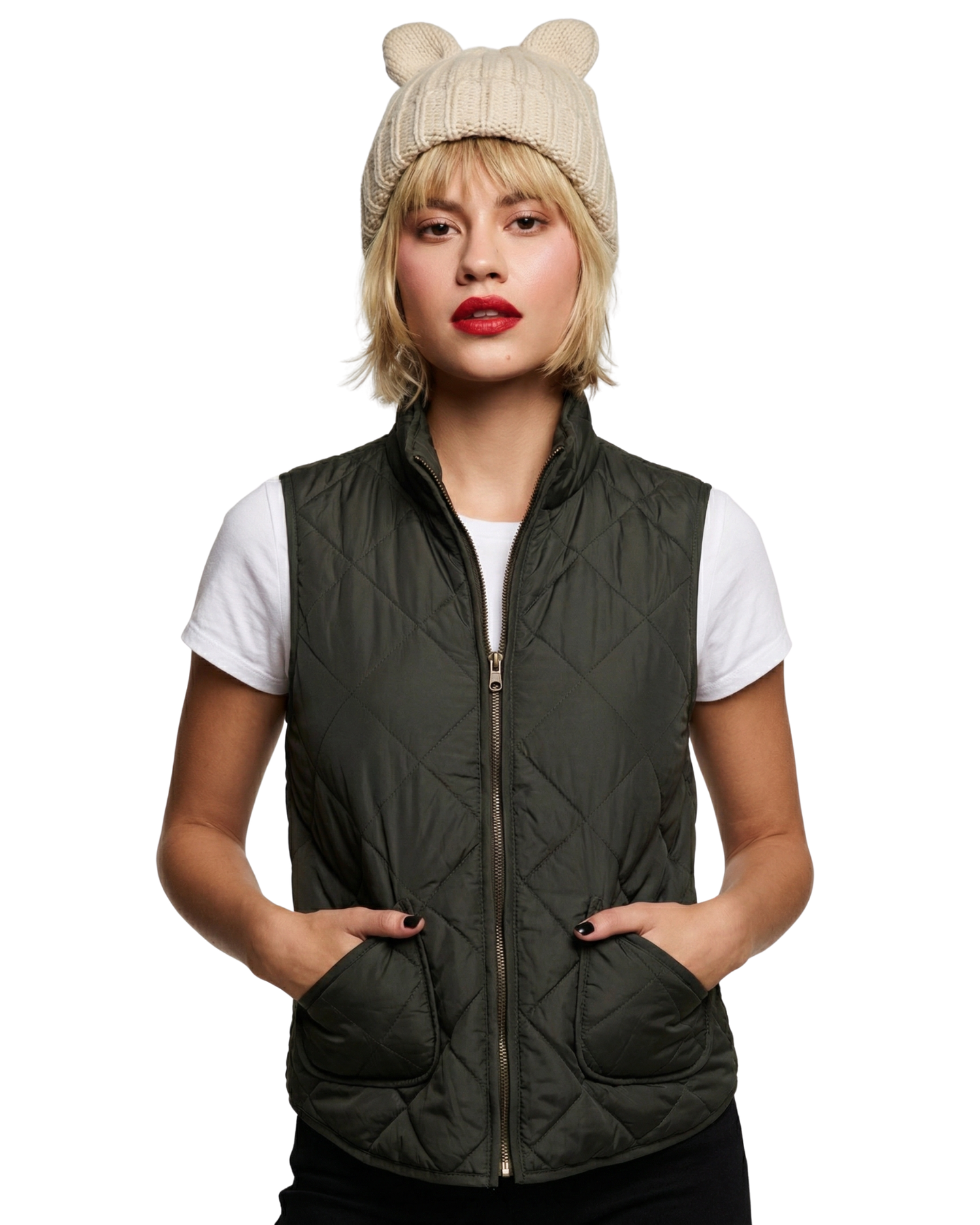 Quilted Puff Two Pockets Zip-Up Turtleneck Vest