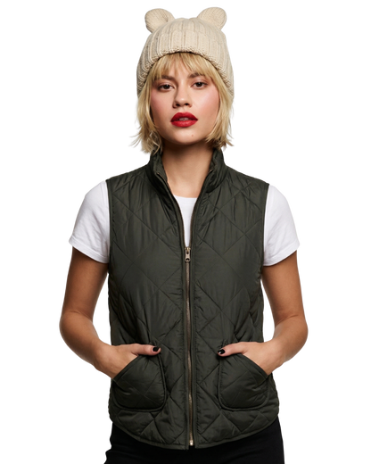 Quilted Puff Two Pockets Zip-Up Turtleneck Vest