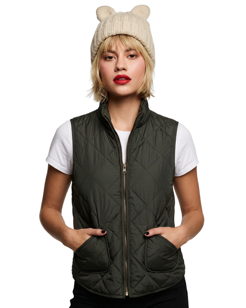 Quilted Puff Two Pockets Zip-Up Turtleneck Vest