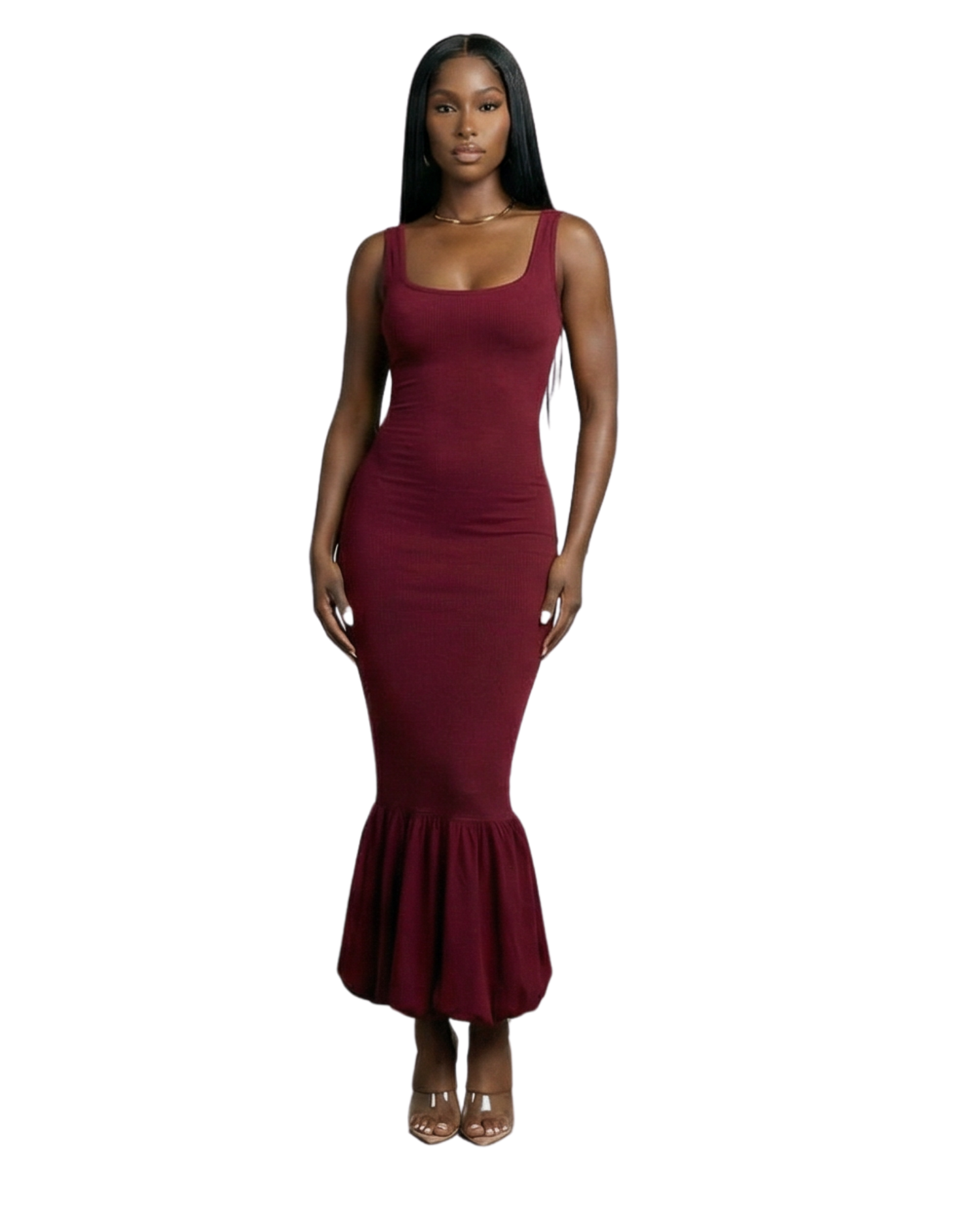 Sleeveless ribbed mermaid bubble hem dress