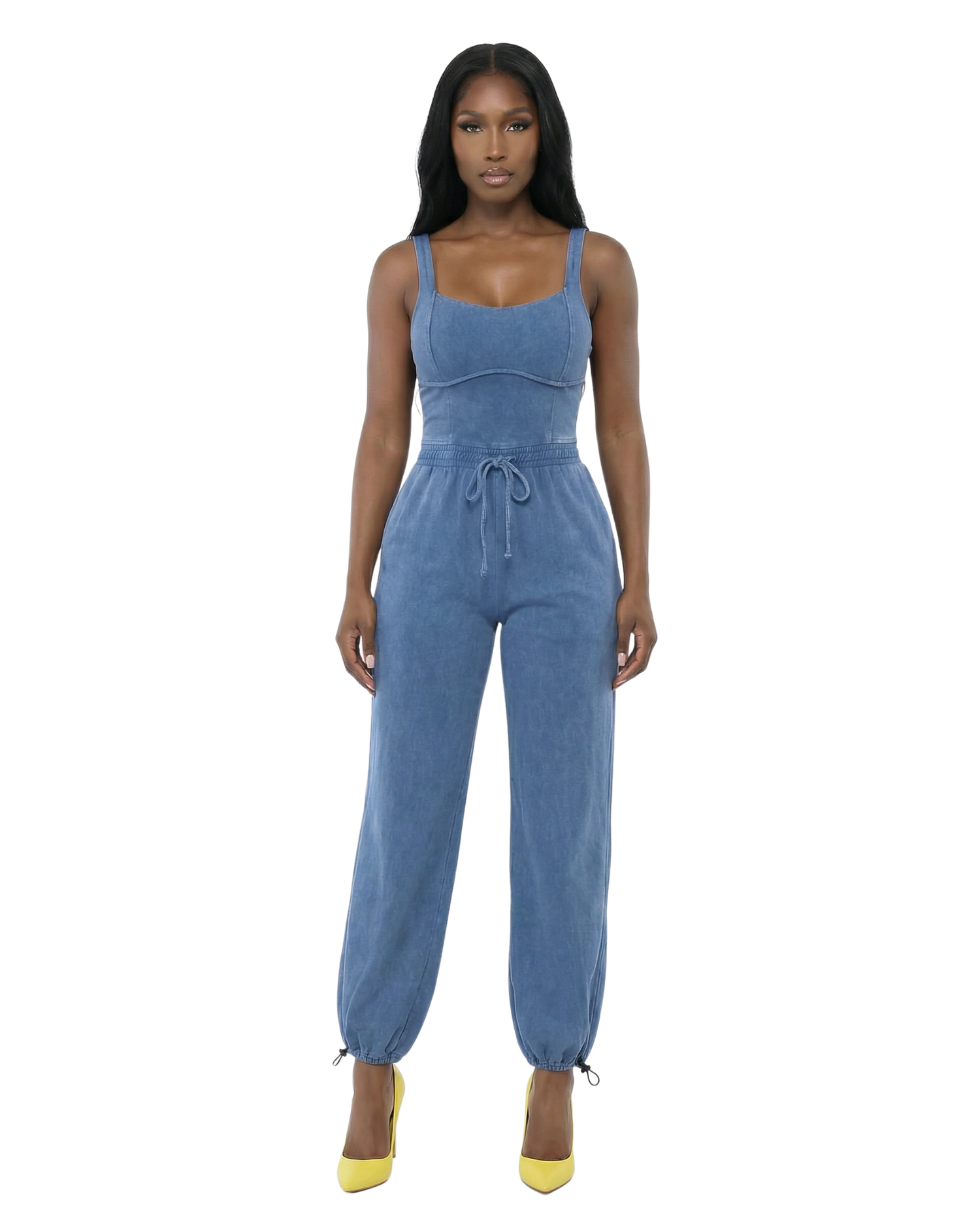 Washed Blue Stretch Jogger Jumpsuit