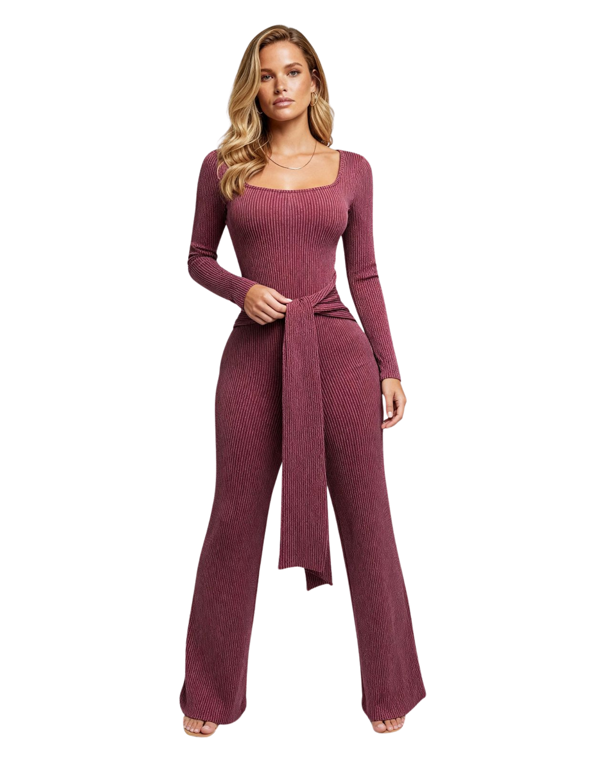 Front Tie Ribbed Jumpsuit