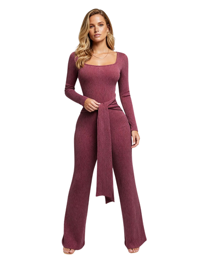 Front Tie Ribbed Jumpsuit