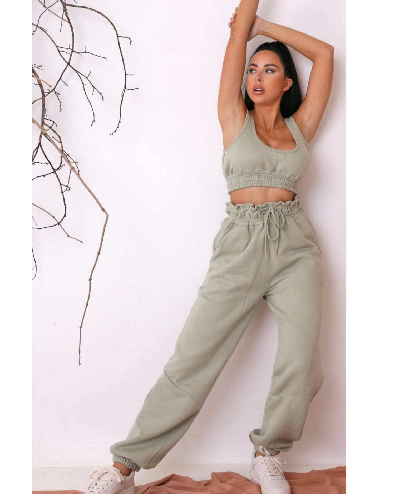 Sage Oversized Sleeveless Crop Top & Drawstring Waist Jogger