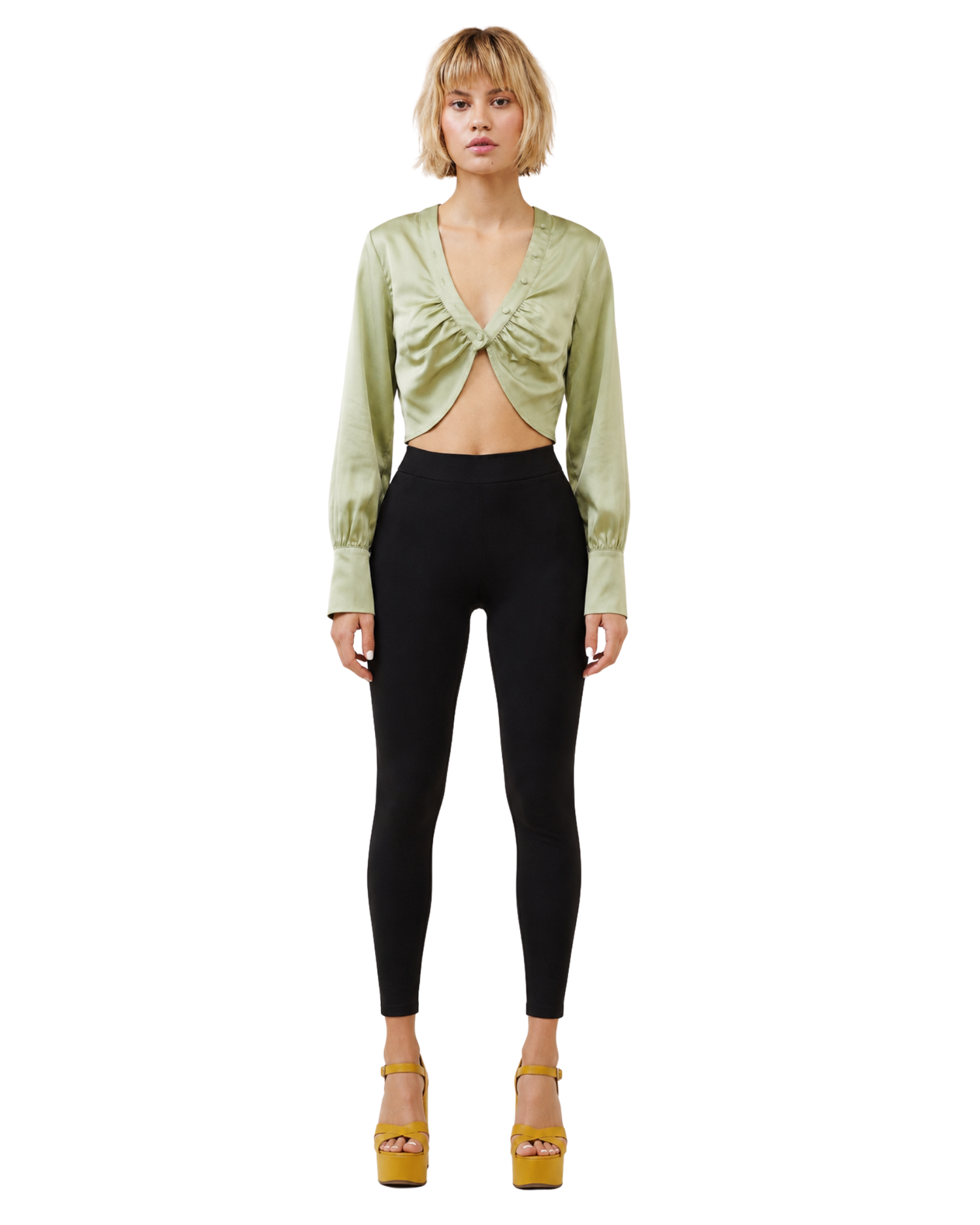 Satin Crop Blouse with Button Accents