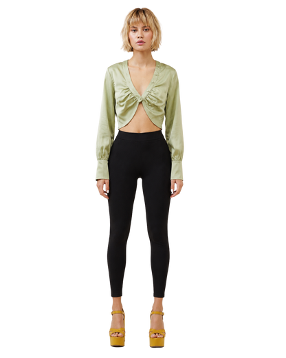 Satin Crop Blouse with Button Accents