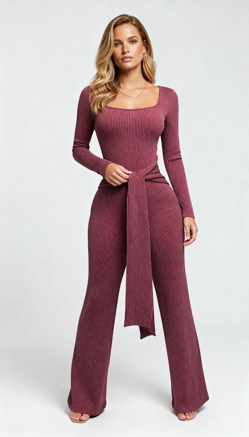 Front Tie Ribbed Jumpsuit
