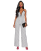 White & Black Trim Stripe V-Neck Criss-Cross Strap Back Jumpsuit