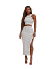 Striped High Neck Crop Top & Side Slit Midi Skirt Set