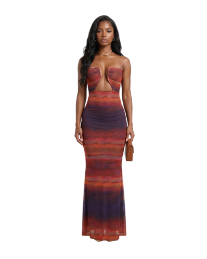 Abstract Sleeveless Maxi Dress