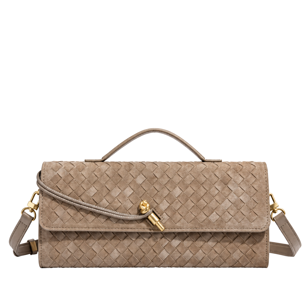 Suede Tan Woven Baguette Bag