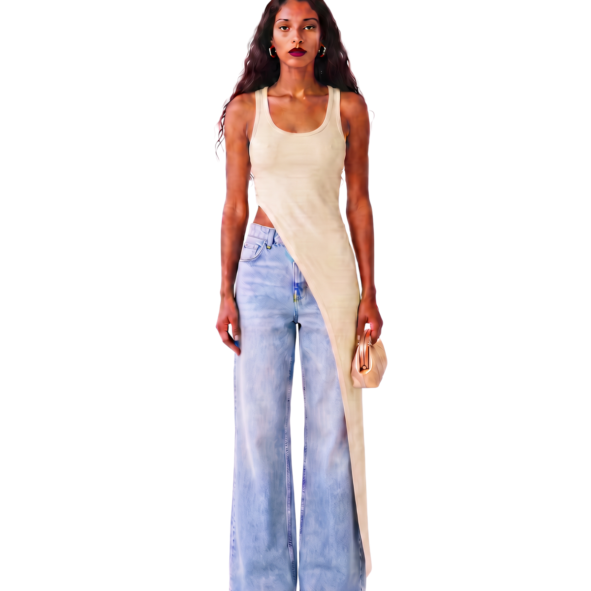 Asymmetrical Draped Long Tank Top
