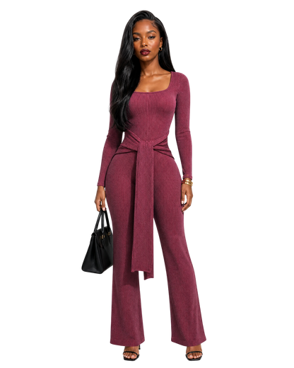 Front Tie Ribbed Jumpsuit