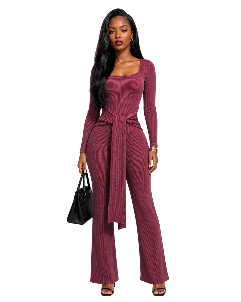 Front Tie Ribbed Jumpsuit