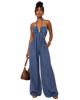 Blue Denim Halter Wide-Leg Jumpsuit
